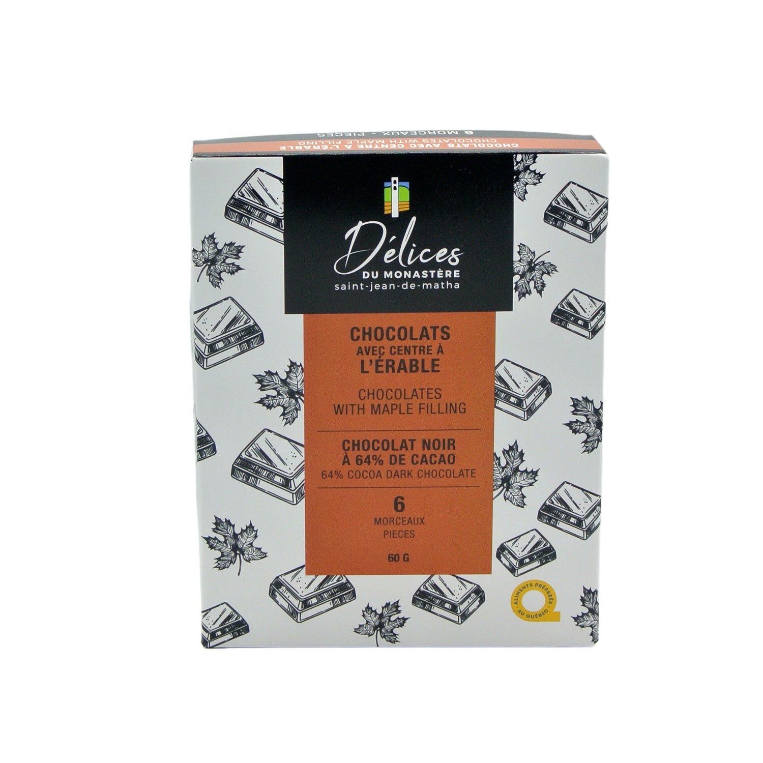 Chocolats noirs avec centre à l'érable 6un